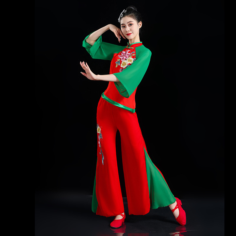๑新款弹力东北秧歌演出服古典舞服装扇子舞中老年广场舞套装演出