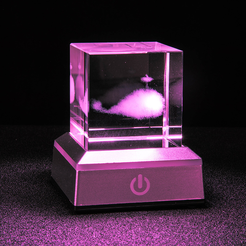 方体水晶小夜灯桌面摆件3D内雕工艺礼物七彩发光底座创意小众摆件|undefined