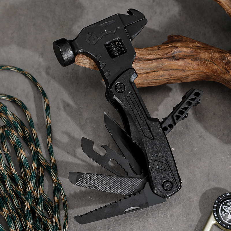 不锈钢户外野营刀钳  便携应急组合工具随身地钉锤车载扳手多用钳