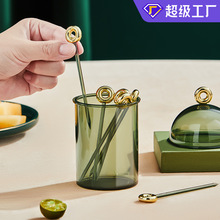 创意欧式轻奢水果叉子家用甜品叉水果叉高级感牙签瓶子收纳罐套装