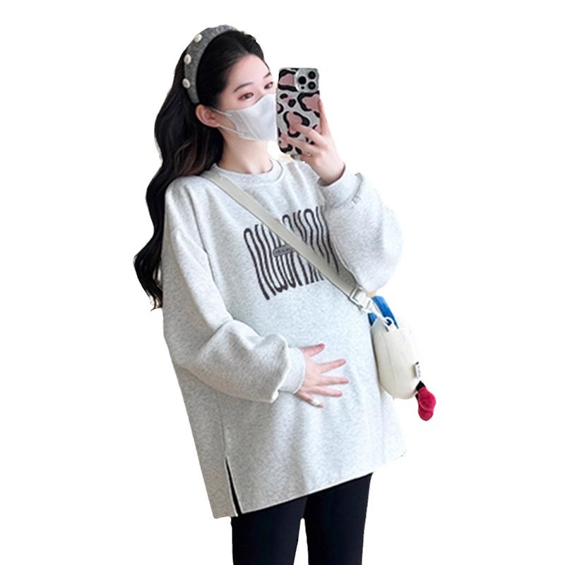 2025년 신상품 임산부복 화이트 그레이 스웨터 봄 가을 투피스 슈트 패셔너블 대형 쁘띠트 상의