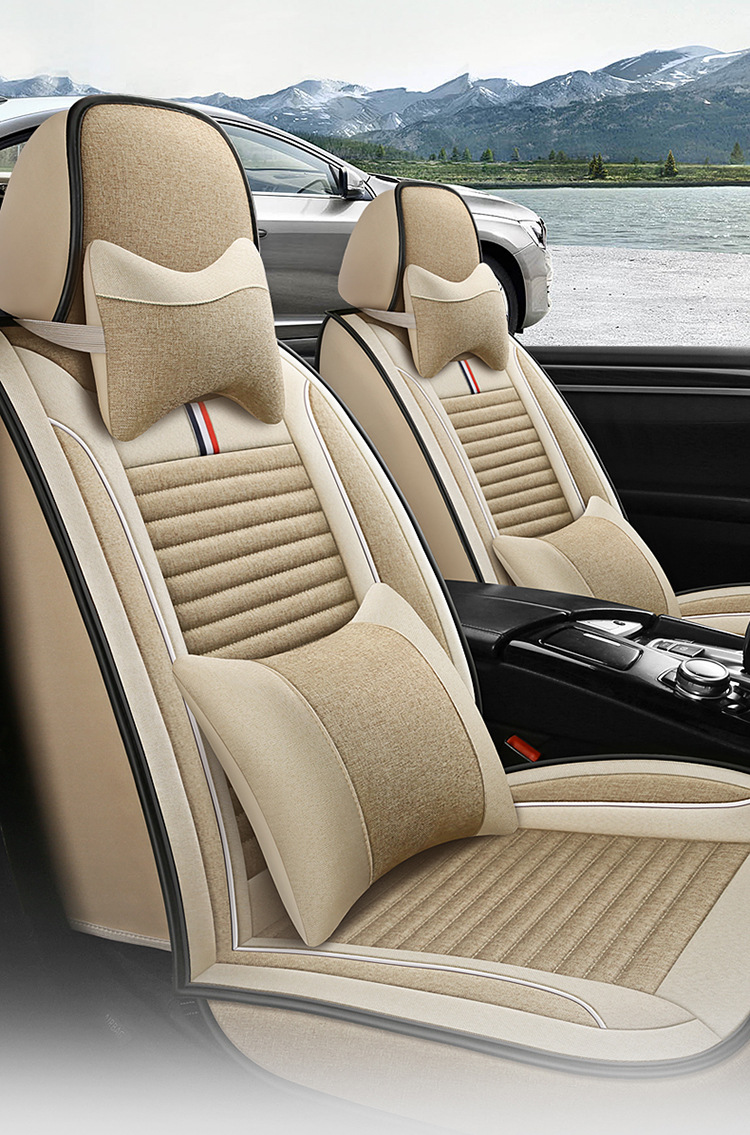 Car Seat Cover for All Seasons 2024 New Style Bag Seat Cover Linen Fabric Car Seat Cushion Surround Seat Cover