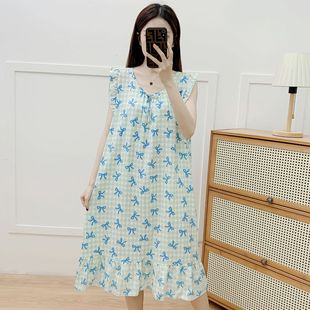 Cotton Silk Nightgown Women's Summer New Vest Sleeveless Mid-Skirt Artificial Cotton Fairy Style Thin Korean Style Pajamas Home Clothes