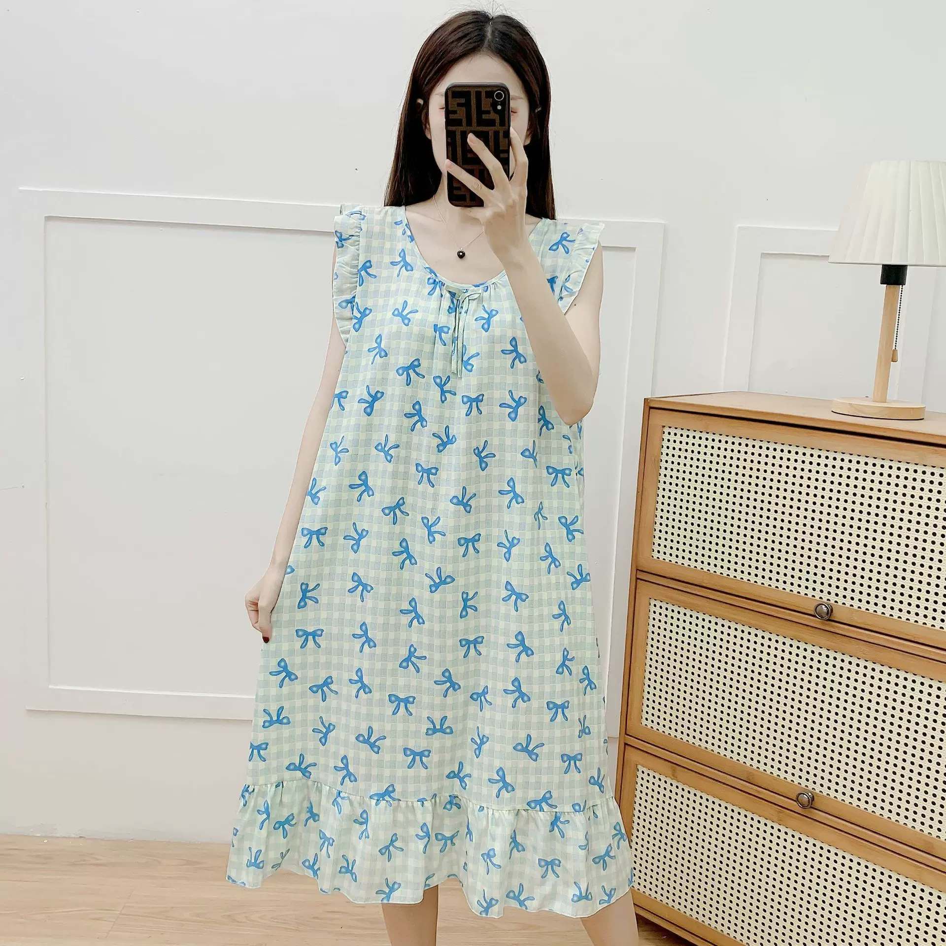 棉绸睡裙女夏季新款背心无袖中裙人造棉仙女风薄款韩版睡衣家居服