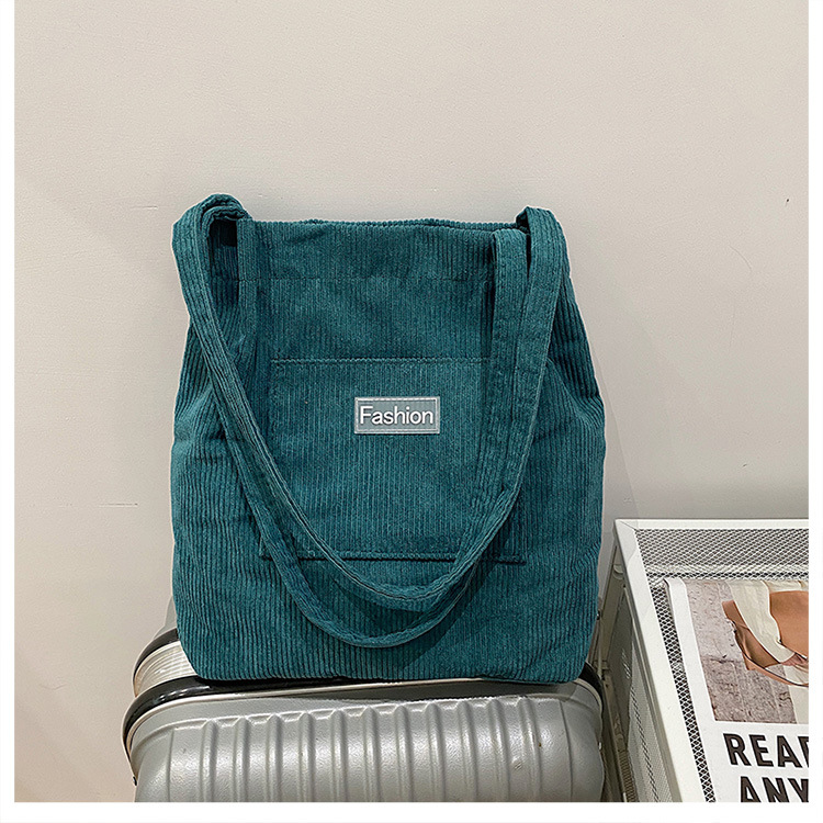 Japanese-style casual and artistic handbag, ins letter-embroidered canvas shopping bag, trendy and fashionable corduroy single-shoulder bag undefined