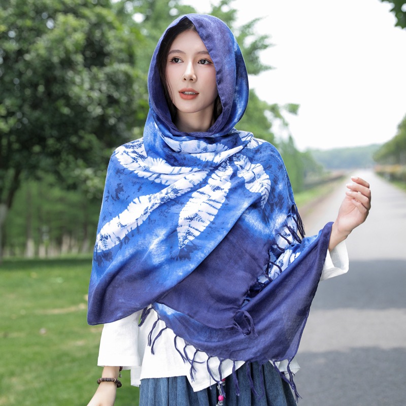 Langer Quastenschal Im Ethno-stil Batik Strandtuch Für Damen_voghion.com