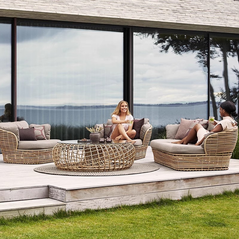 Sofá de caña al aire libre impermeable y protector solar sala de estar patio jardín terraza balcón al aire libre ocio trenzado muebles de silla de caña