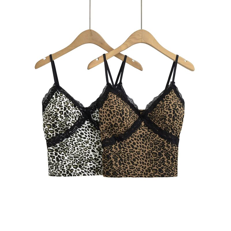 American Style Retro Leopard Lace Belt Chest Pad Camisole Women's 2025 Summer New Sleeveless Outer Wear Base Top