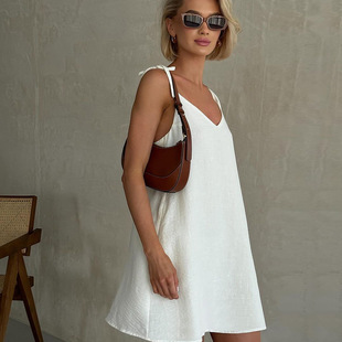 Cross-border European and American Casual Backless Pure Cotton Home Wear Summer Women's Outer Wear Slim-fit Breathable Sling Nightgown 2024