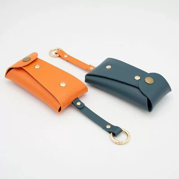 in stock color matching leather glasses bag drawstring buckle car key storage bag portable pull key bag