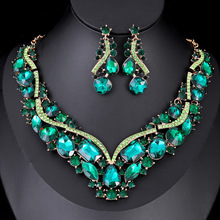 跨境外贸首饰夸张项链套装奢华水晶玻璃珠宝宴会礼服配饰套装现货