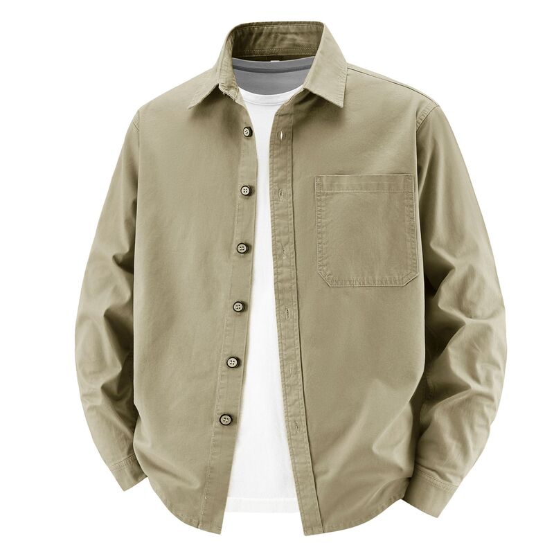 Pure cotton work shirt for men, autumn 2026 new style, casual and fashionable turn-down collar washed shirt, men's trendy jacket Pure cotton work shirt for men, autumn 2026 new style, casual and fashionable turn-down collar washed shirt, men's trendy jacket