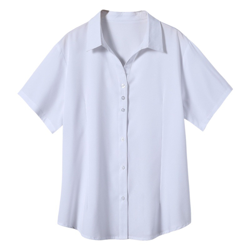 Plus-Size Women's White Short-Sleeve Shirt, Professional Wear for Chubby Women, Summer Loose Fit, Interview Formal Wear, Work Uniform, Non-Iron Shirt