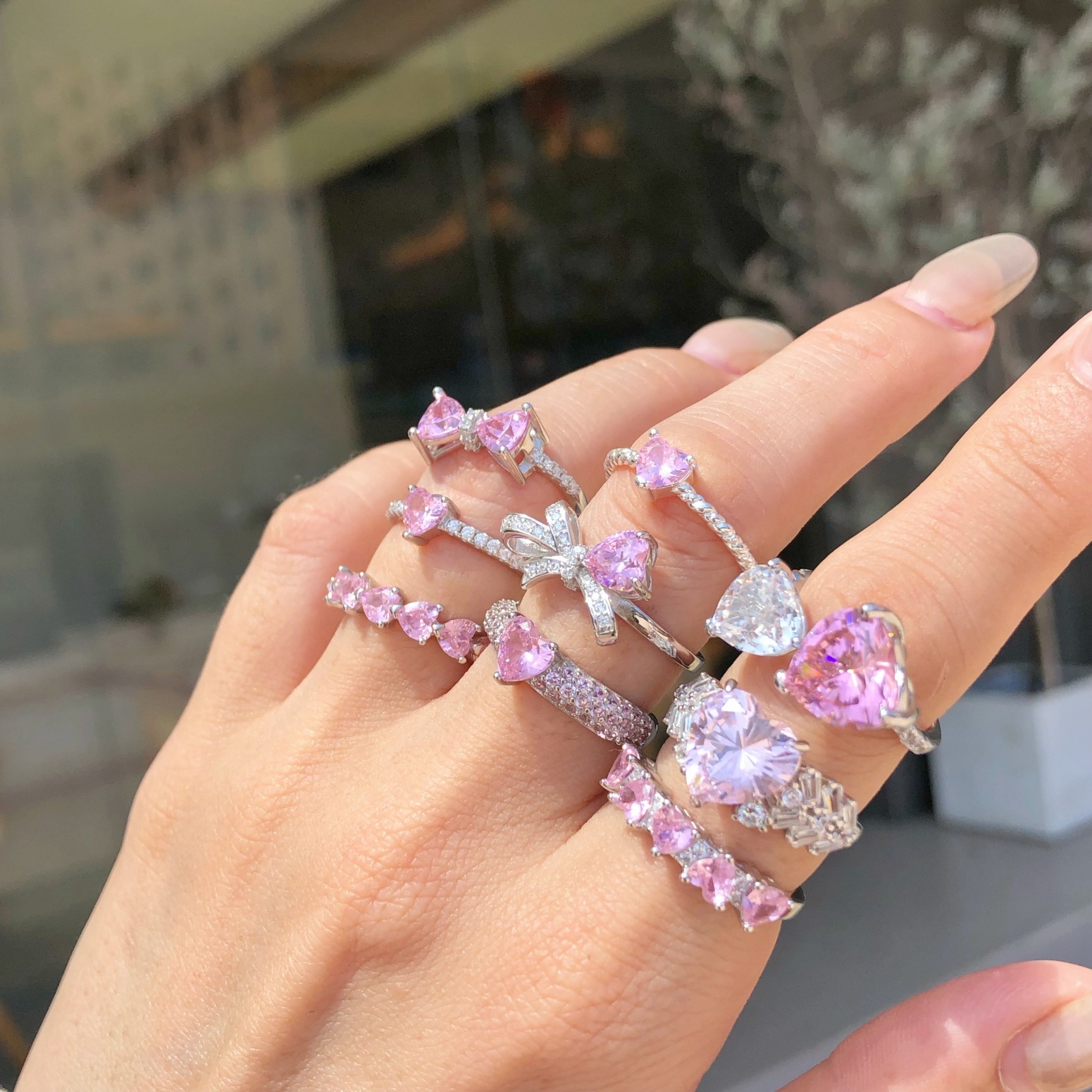 5g Weight Zircon Inlay Material Rings Classification 6, 7, 9 Ring Size 1 Piece Quantity Holiday, Daily Occasion 925 Sterling Silver Material Heart Shape, Bow Knot Pattern Women's Gender Plating, Inlay Design Sweet, Shiny Style 925 Sterling Silver Zircon Heart Shape Bow Knot Rings 3