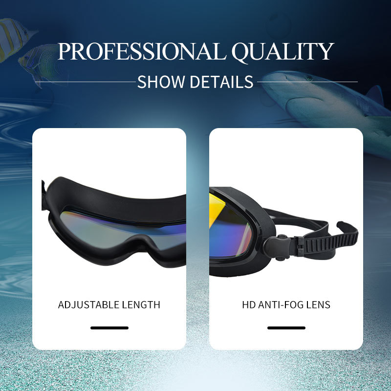 Felnőtt, páramentes, nagy felbontású, férfi és női univerzális, nagyméretű, professzionális úszószemüveg, úszófelszerelés_voghion.com