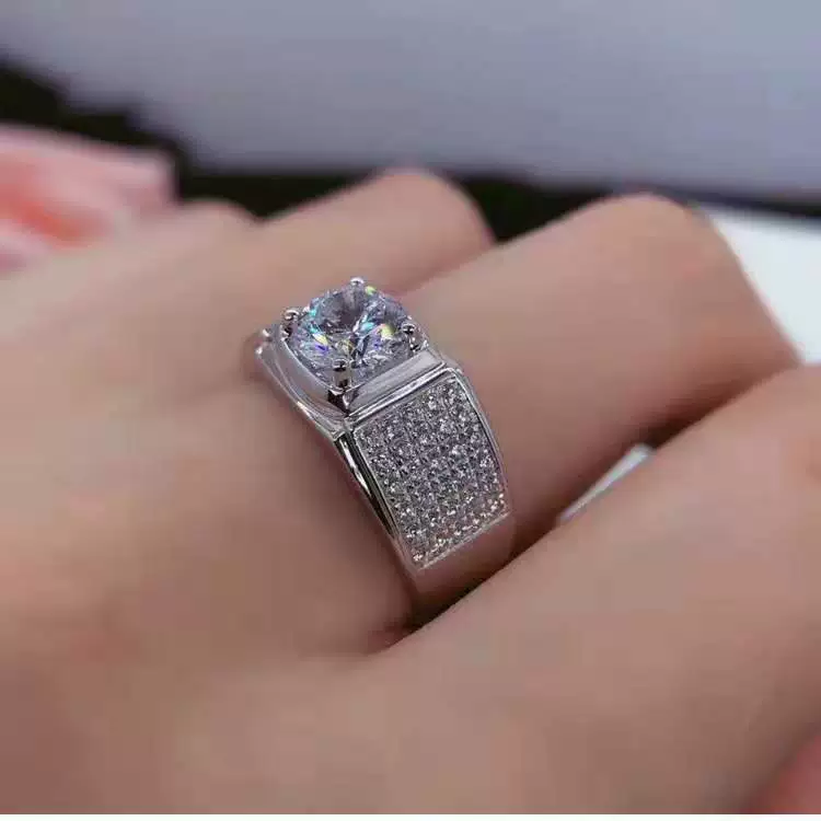 Модное кольцо с цирконами, 1 карат, мужской стиль