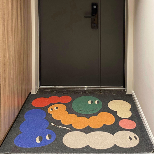 Cartoon-style creative indoor wire-loop doormat, contrasting colors, entrance hall rug, dirt-resistant PVC door mat for main entrance—cuttable.