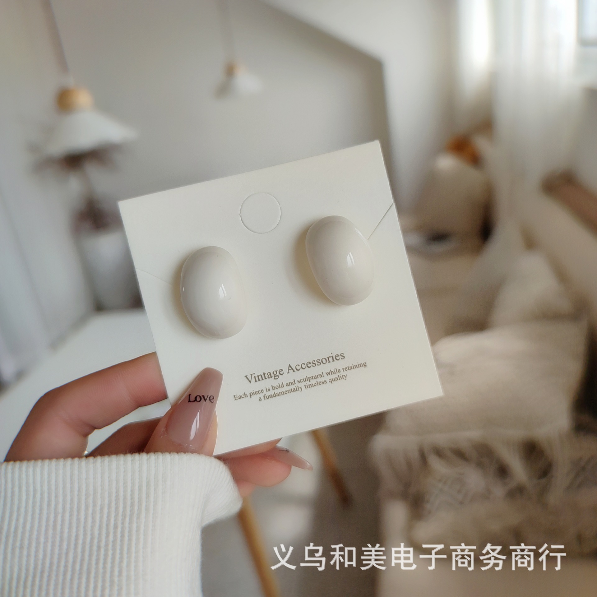 Summer quiet ocean blue round geometric earrings ins simple retro temperament Korean style curved earrings earrings