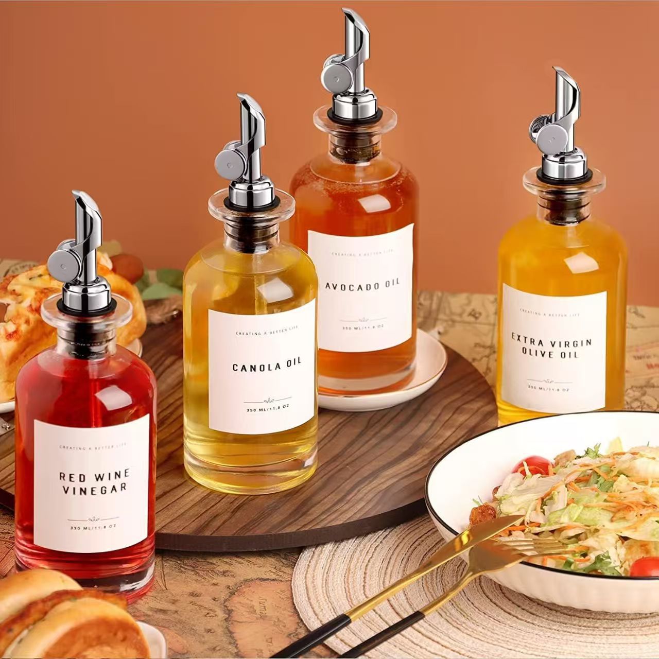 Mayorista vidrio sellado controlador de aceite de alta calidad 500ml boquilla de aceite de cocina auto-abierto y cierre control transfronterizo