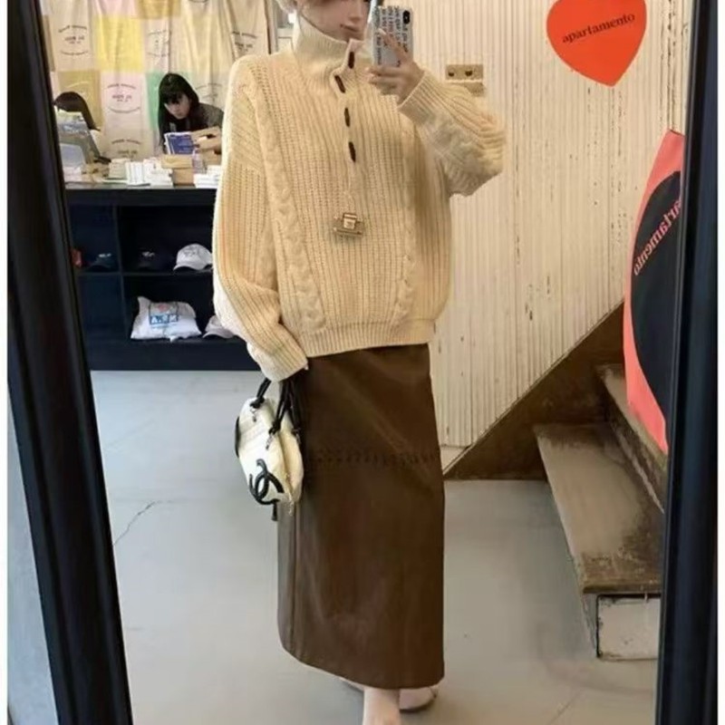 秋冬新款宽松韩版慵懒风高领麻花毛衣女高级感休闲上衣套头针织衫|undefined