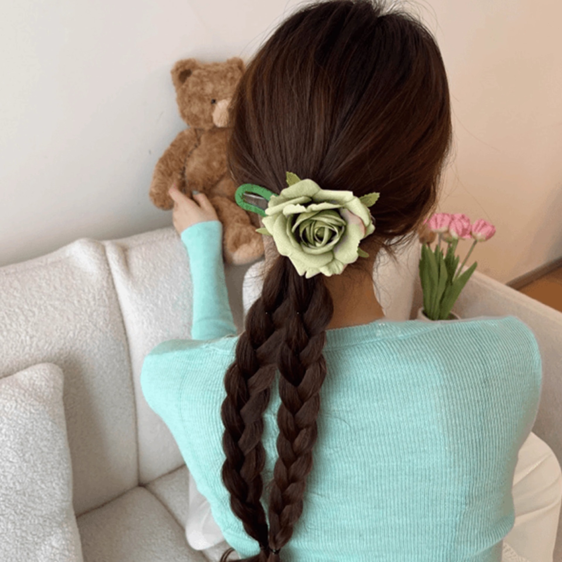 Romántico coreano rosa broca de pato broca de cabello de mujer grande primavera y verano sensación de atmósfera broca de cabeza media tarjeta de cabello