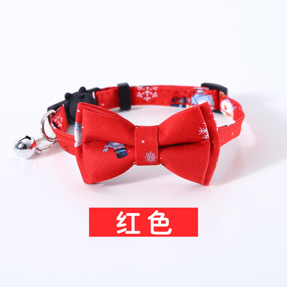 2022 mascotas gatos perros impresión de nieve de Navidad corbata collar anti-asfixia collar de arco ajustable campana