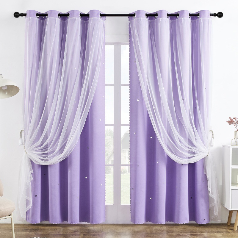 Amazon cortinas transfronterizas doble hueco estrella sombreante cortinas cortinas acabadas de moda cortinas perforadas de sala de estar