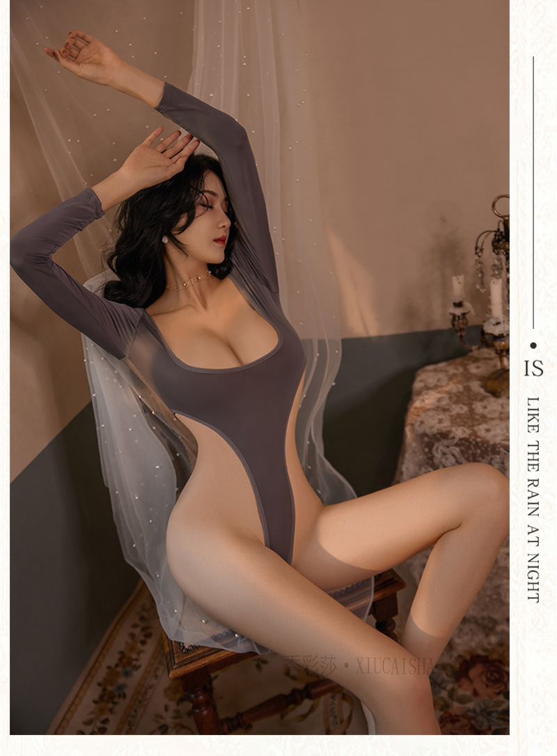 Open-Crotch Polyester Bodysuit Lingerie, Grey One-Size Roleplay Jumpsuit for Women — detail image 15