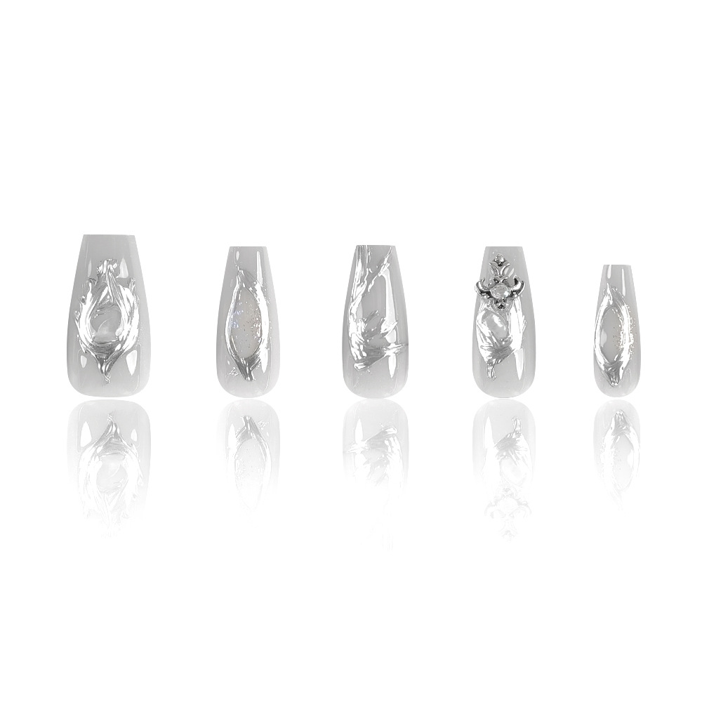 10 piezas decodificadas plata en relieve de manicuría de uñas de barco de martillo taladro parche de uñas de polvo brillante de fototerapia hecha a mano con uñas