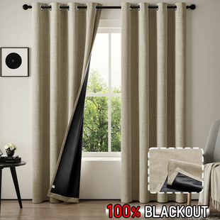 Amazon's Best-Selling Imitation Hemp Rainbow Hemp Black Film Full Blackout Curtains Living Room Sun Protection Finished Curtains Source Manufacturer