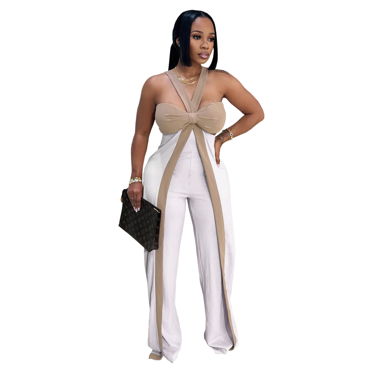 C7539 Aliexpress transfronterizo amazon moda europea y americana de mujer correa de hombro sexy pechos casuales pantalonés de piernas