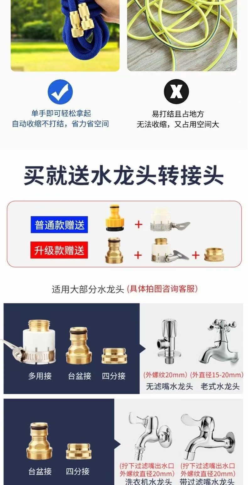 High-pressure car wash water gun, metal direct spray gun, magic telescopic hose, automatic retractable hose for watering flowers and washing