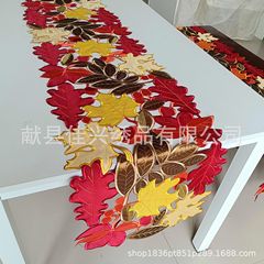 工場卸売り刺繍感謝祭カエデの葉カボチャのテーブル旗国境を越えたオレンジ色の布の透かし彫り刺繍クリスマスマット