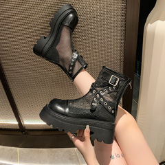 鏤空馬丁靴女2024夏季新款薄款透氣網面靴子單靴時尚甜酷厚底短靴