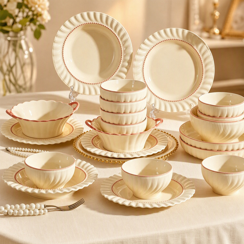 Underglaze milky white rice bowl ceramic tableware household plates and bowls gift dish set