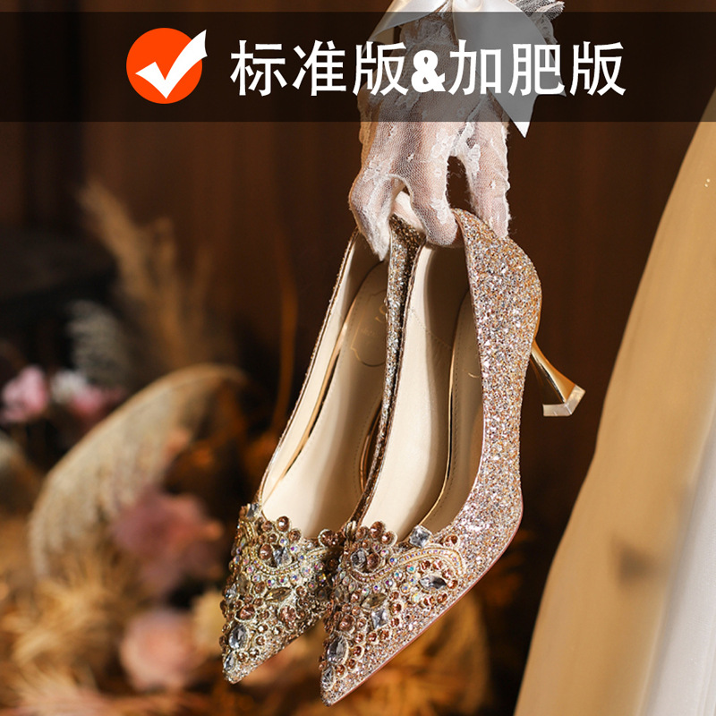 X755-52水钻秀禾高跟结婚高级感伴娘不累脚婚纱新娘婚鞋单鞋40-43
