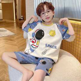 夏季薄款空调服短袖两件套男童睡衣家居服韩版中大童儿童卡通套装