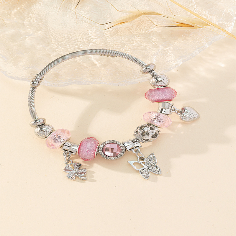 Panjia pulsera Dora DIY cuentas explosivas transfronterizas hojas mariposa accesorios de aleación colgante cristal brazalete de diamante adhesivo