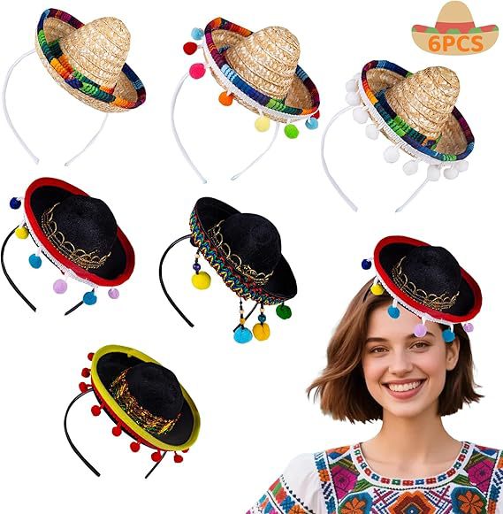 Carnaval adulto niño sombrero mexicano bandas de pelo pequeño sombrero fiesta mini sombrero mexicano
