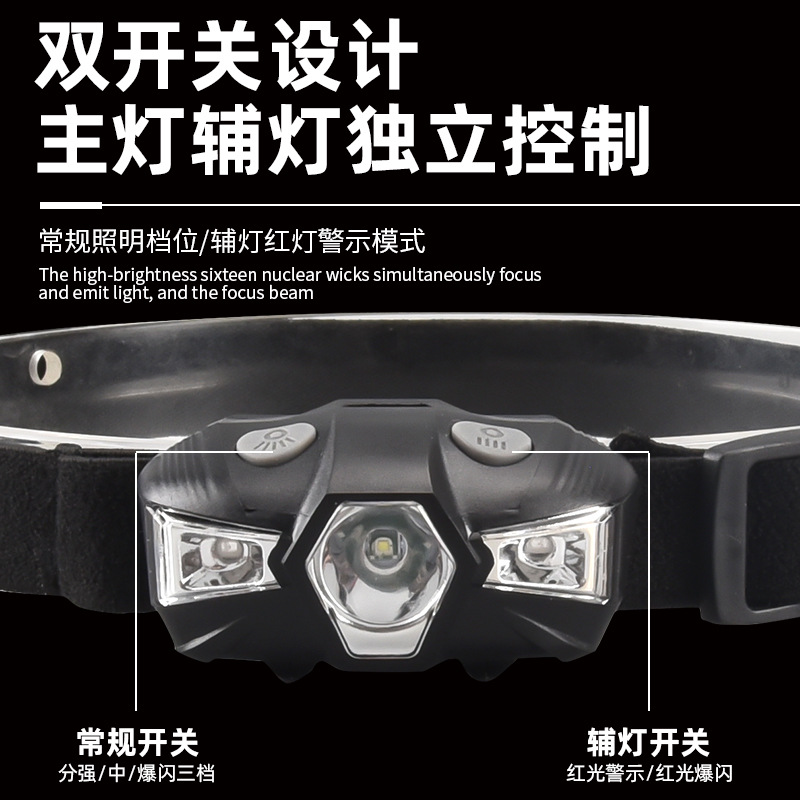 Transfronterizo nuevo doble fuente de luz fuerte luz montado en la cabeza del faro doble interruptor de diseño LED Luz de pesca al aire libre noche corriendo cabeza image 5