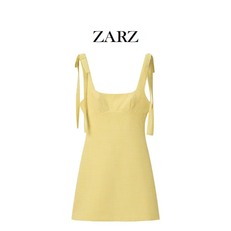 Zarz Homemade European and American Style New Women's Clothing, Fashionable Style, Small Plaid Dress with Bow Decoration