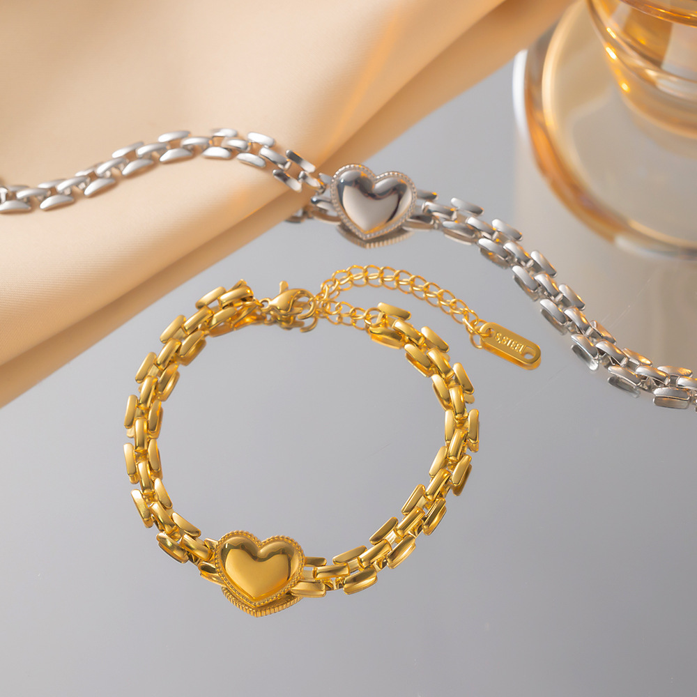 13g Weight Bracelets Classification Titanium Steel Chain Material Simple Style Heart Shape Titanium Steel Chain-free Bracelets In Bulk
