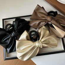 法式复古皮质蝴蝶结抓夹大号时髦后脑勺盘发鲨鱼夹发量多抓发夹女