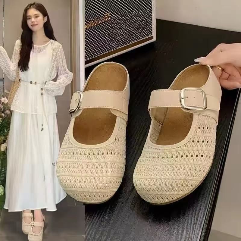 2026 verano nuevas sandalias agujeradas un pedazo de zapatillas frescas Bocken con una base gruesa aumentando la altura de la cabeza de la mitad de zapatillas para mujeres image 2