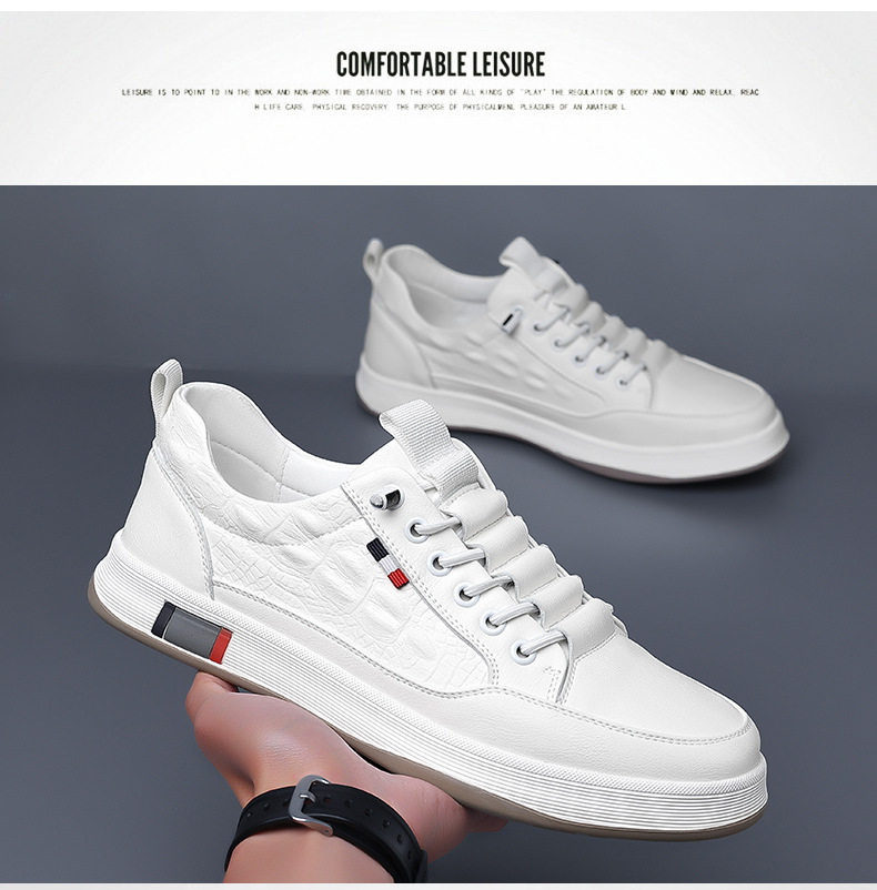 Giày sneaker nam cổ thấp da bò hai lớp, đế bằng, dây buộc phía trước — PZ2389 màu trắng, PZ2389 màu đen chi tiết 16