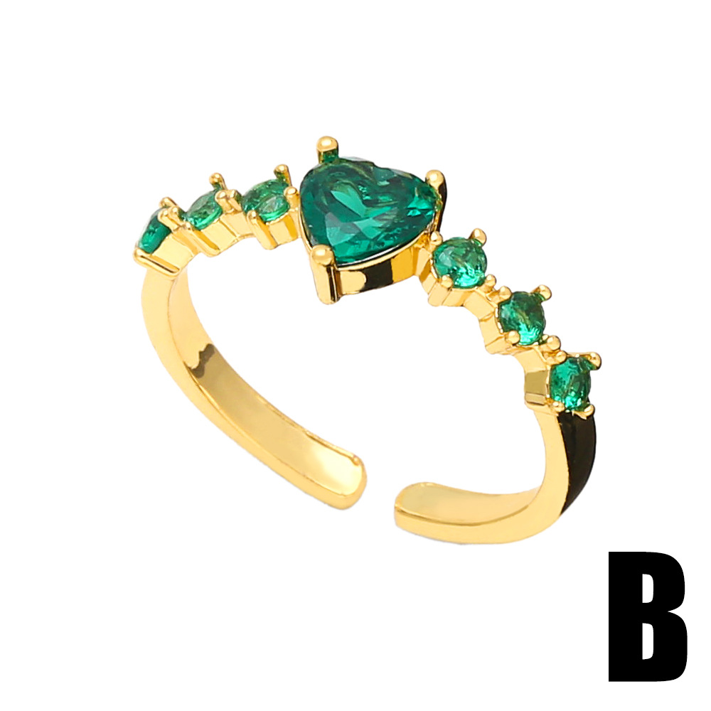 Fashion emerald malachite green zircon green diamond cross heart-shaped ring copper