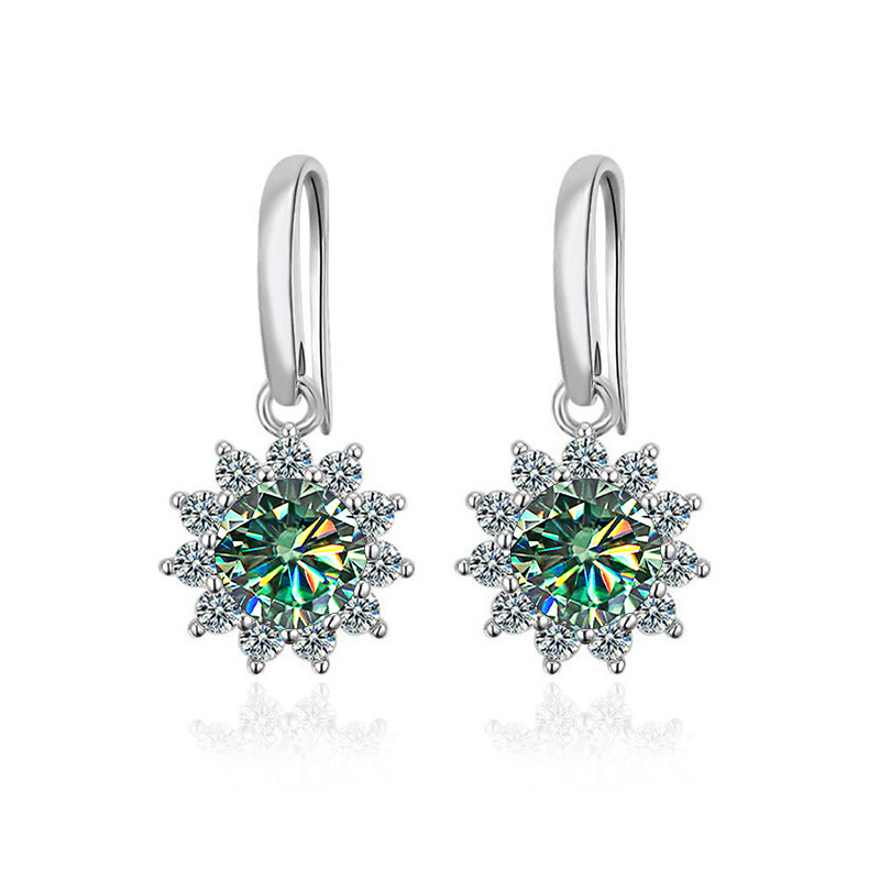 S925 plata esterlina nuevo gancho de orejas clásico simple aretes de flor de sol moissan para mujeres un quilate aretes de piedra moissan para mujeres