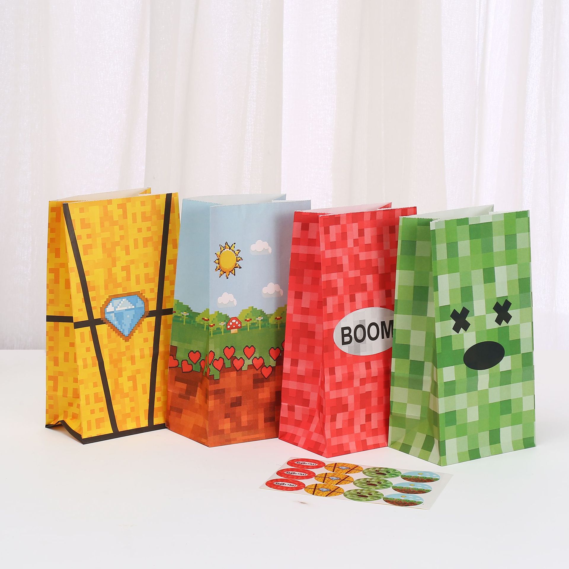 印花包装袋我的世界礼品袋派对礼物手提袋批发牛皮纸袋贴纸购物袋