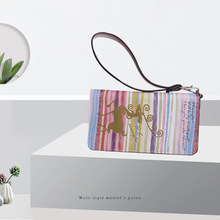 外贸新款韩版女士手拿钱包pu彩虹条纹个性印花手机包拉链钱夹女包