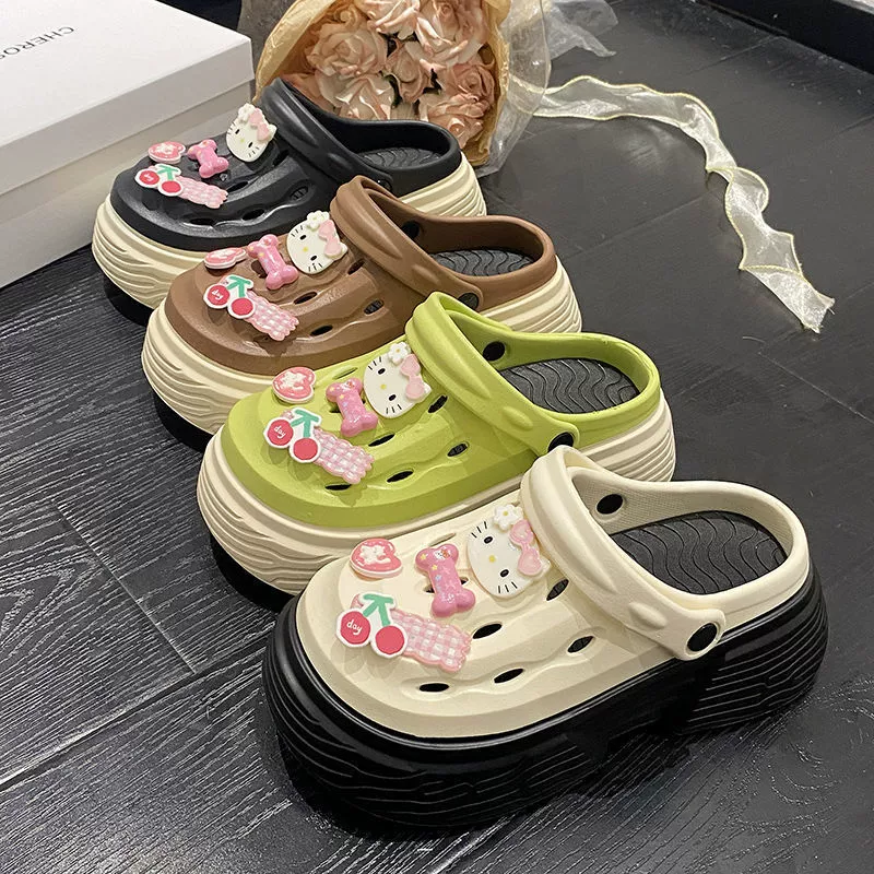 Подъем туфли с дырками на очень толстой подошве женские летние носки 2024 новые милые ins противоскользящие пляжные булочки